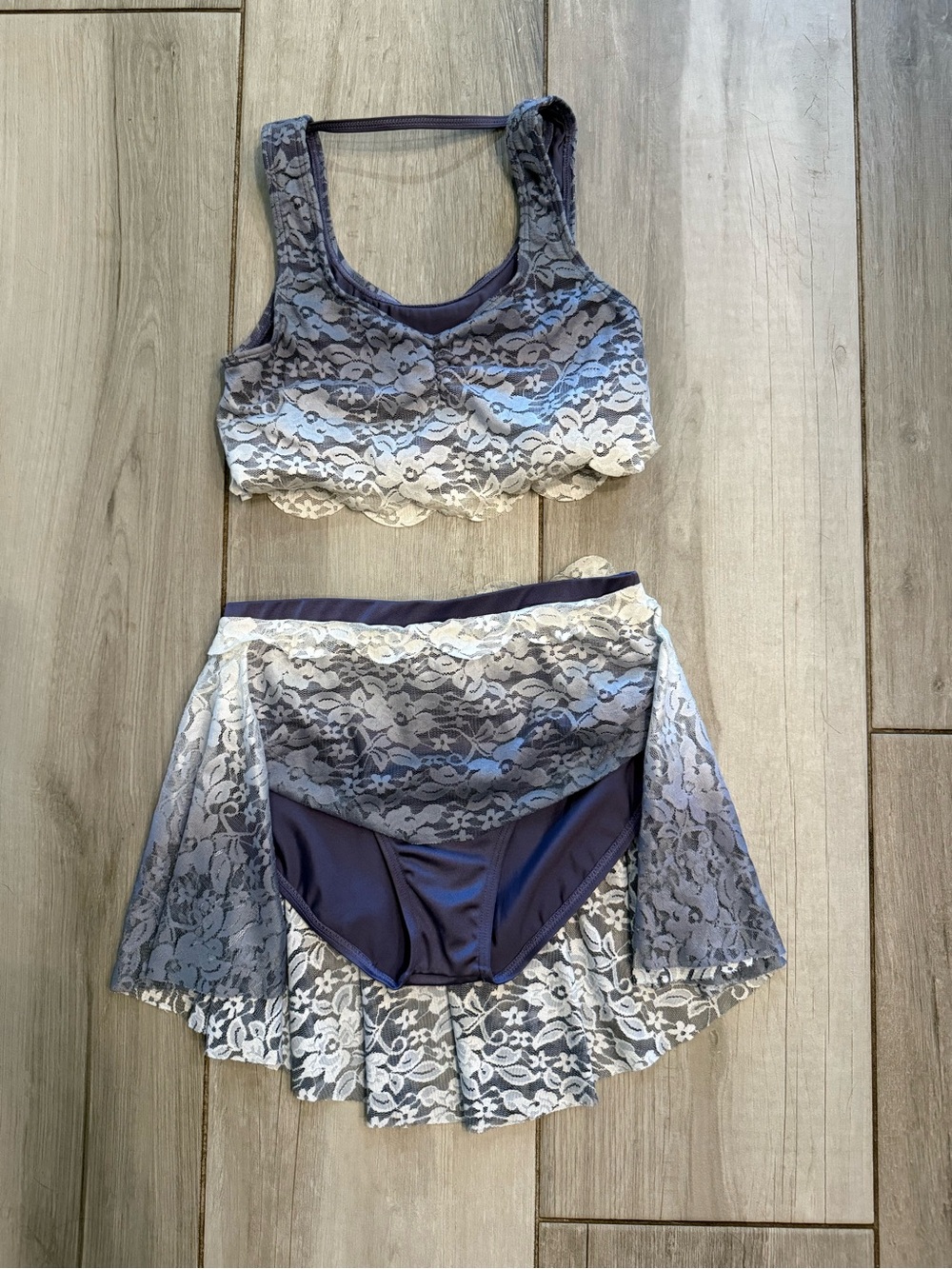 Weissman Purple and White Lace Dance Crop Top and Skirt Set